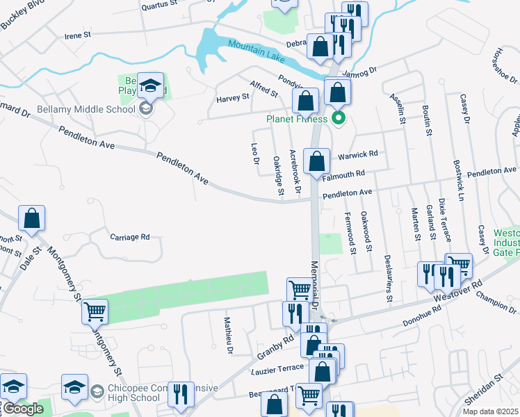 map of restaurants, bars, coffee shops, grocery stores, and more near 519 Pendleton Avenue in Chicopee