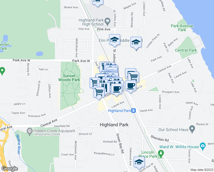 map of restaurants, bars, coffee shops, grocery stores, and more near 1845 2nd St in Highland Park