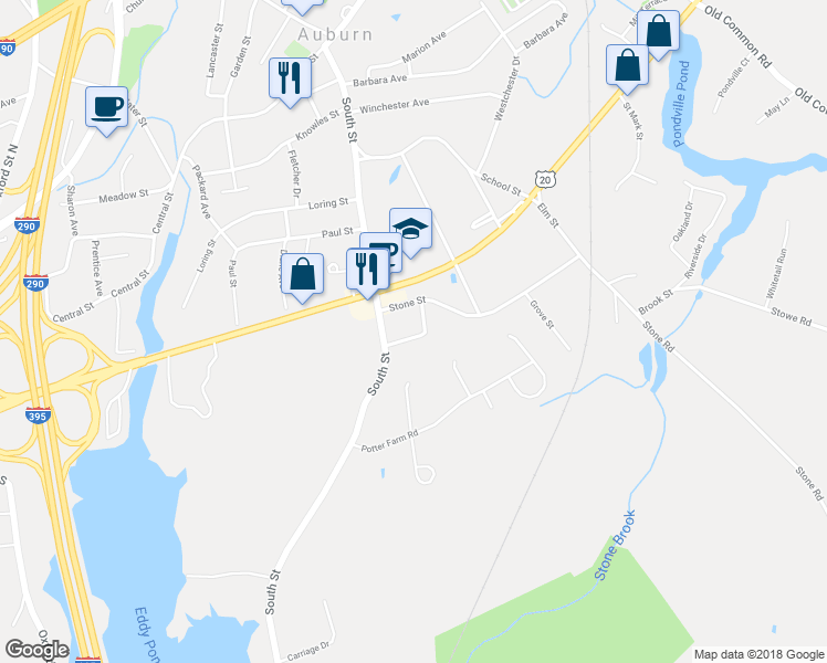 map of restaurants, bars, coffee shops, grocery stores, and more near 5 George Street in Auburn