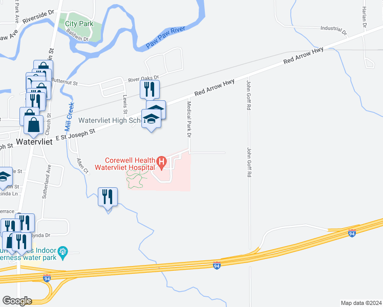 map of restaurants, bars, coffee shops, grocery stores, and more near 8726 Cobblestone Road in Watervliet