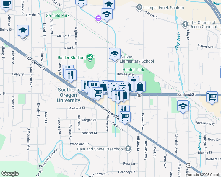 map of restaurants, bars, coffee shops, grocery stores, and more near 498 Walker Avenue in Ashland
