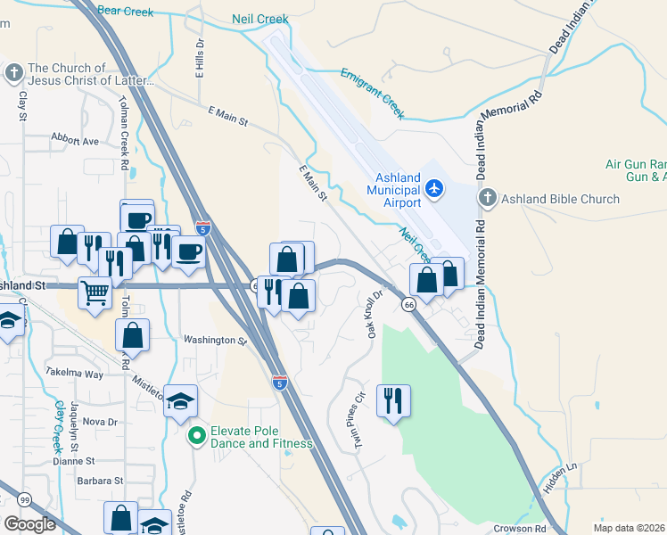 map of restaurants, bars, coffee shops, grocery stores, and more near 522 Sutton Place in Ashland