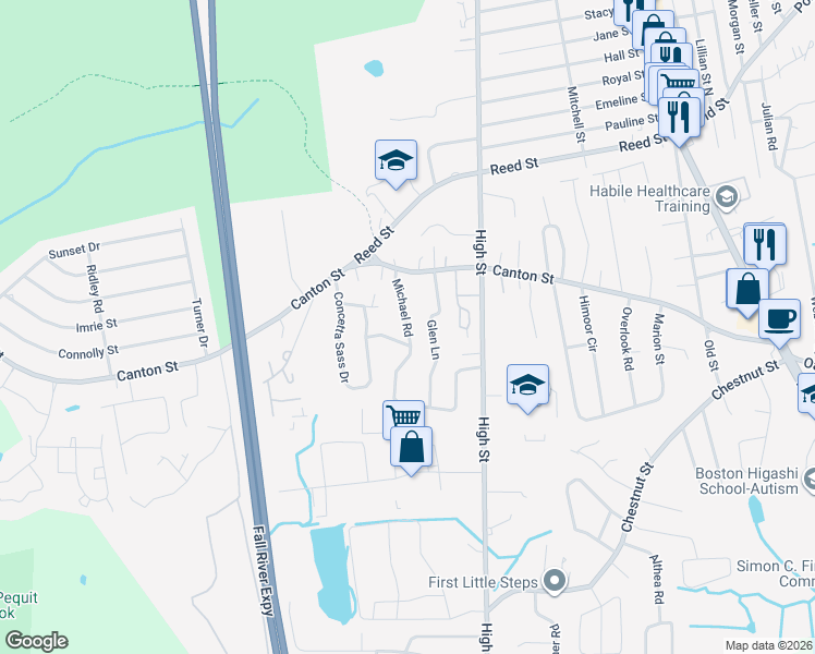 map of restaurants, bars, coffee shops, grocery stores, and more near 9 Michael Road in Randolph