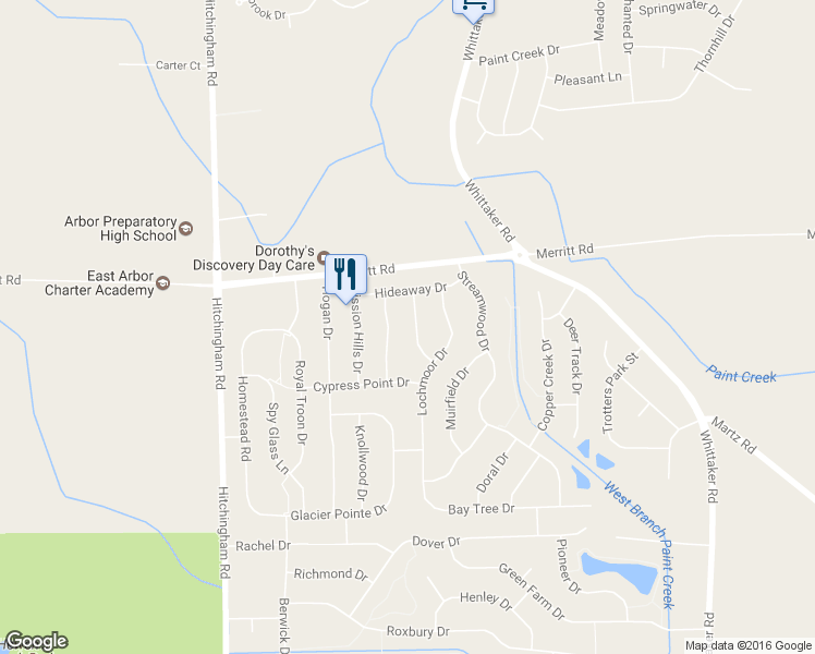 map of restaurants, bars, coffee shops, grocery stores, and more near 7088 Saint Andrews Drive in Ypsilanti