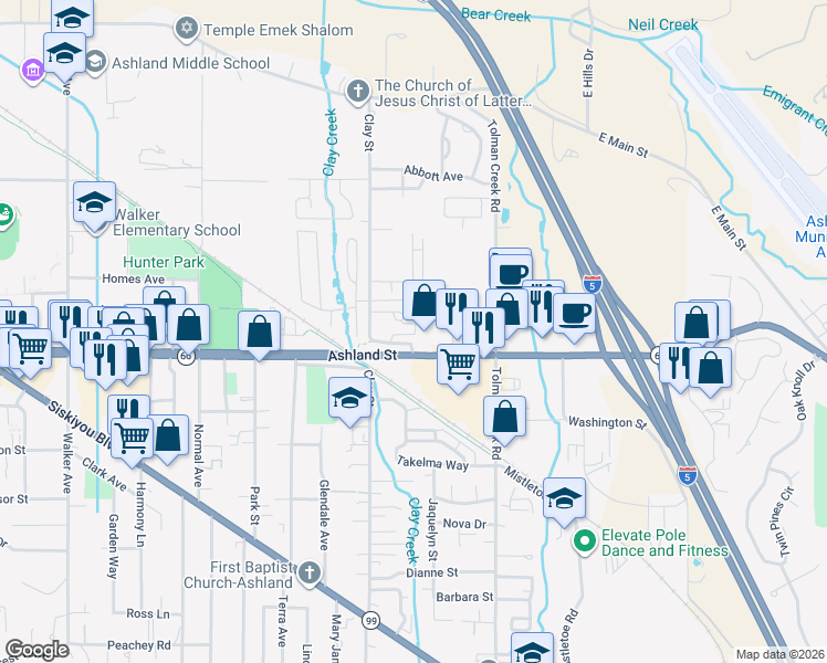 map of restaurants, bars, coffee shops, grocery stores, and more near 2222 Mccall Drive in Ashland