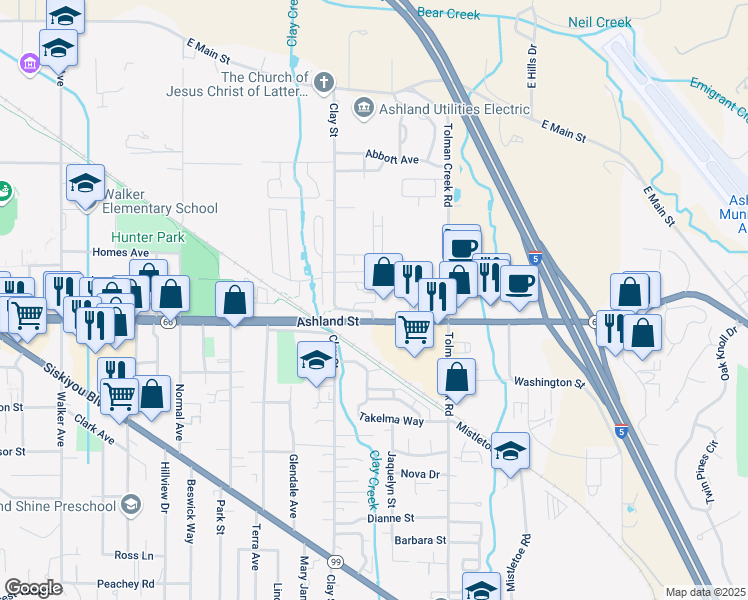 map of restaurants, bars, coffee shops, grocery stores, and more near 2222 Mccall Drive in Ashland