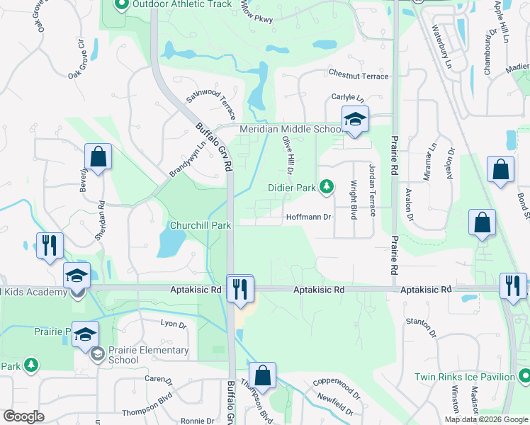 map of restaurants, bars, coffee shops, grocery stores, and more near 260 Hoffman Drive in Buffalo Grove