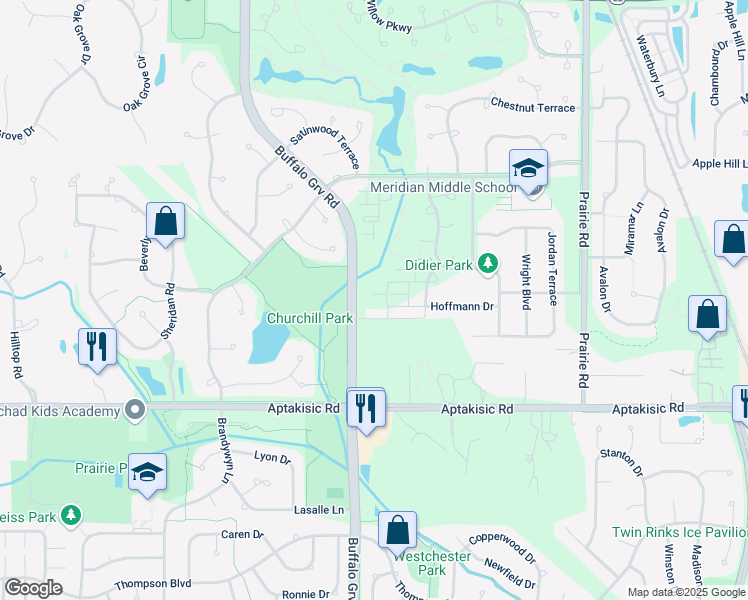 map of restaurants, bars, coffee shops, grocery stores, and more near 309 Hoffman Drive in Buffalo Grove