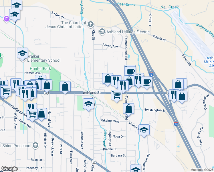 map of restaurants, bars, coffee shops, grocery stores, and more near 2222 Mccall Drive in Ashland