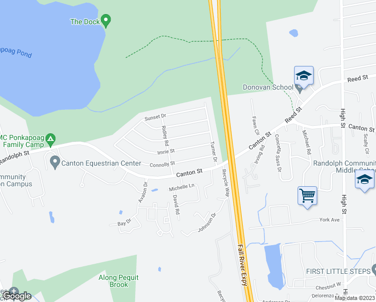 map of restaurants, bars, coffee shops, grocery stores, and more near 12 Imrie Street in Randolph