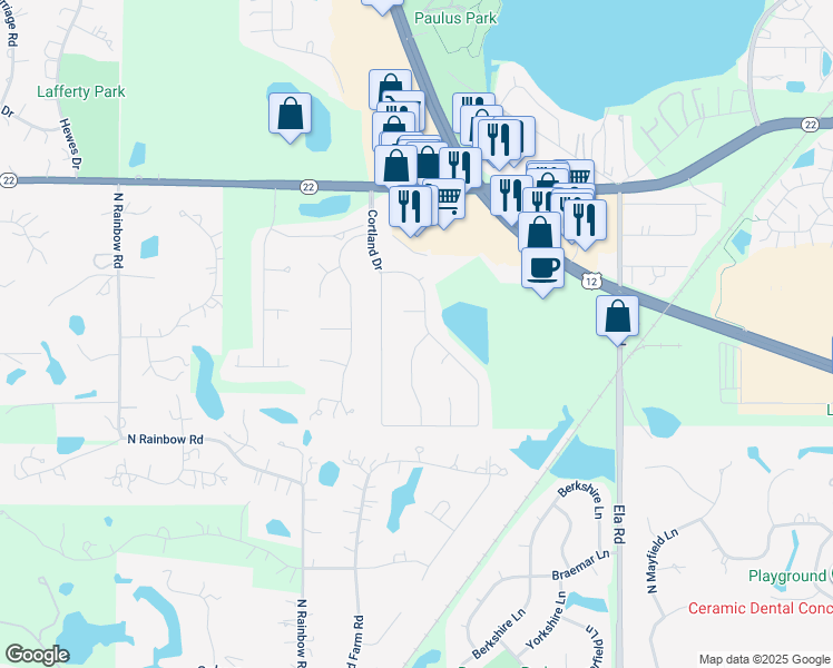 map of restaurants, bars, coffee shops, grocery stores, and more near 573 Peachtree Lane in Lake Zurich