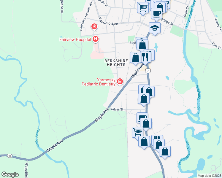 map of restaurants, bars, coffee shops, grocery stores, and more near 120 Maple Avenue in Great Barrington
