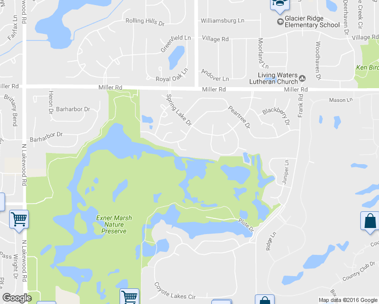map of restaurants, bars, coffee shops, grocery stores, and more near 18 Larkspur Ct in Lake in the Hills
