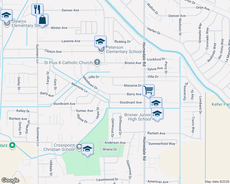map of restaurants, bars, coffee shops, grocery stores, and more near 5031 Barry Avenue in Klamath Falls