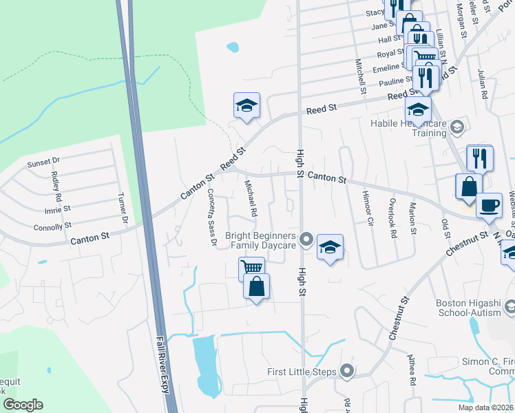map of restaurants, bars, coffee shops, grocery stores, and more near 9 Michael Road in Randolph