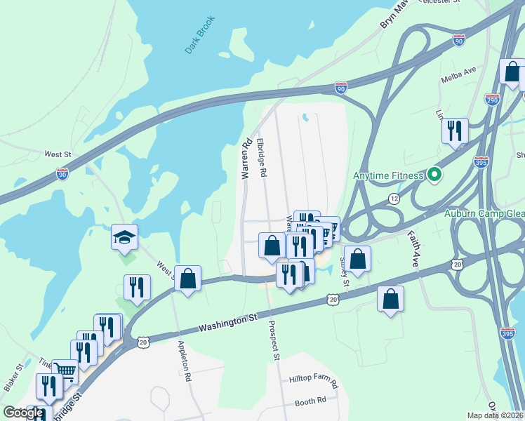 map of restaurants, bars, coffee shops, grocery stores, and more near 9 Sherman Avenue in Auburn