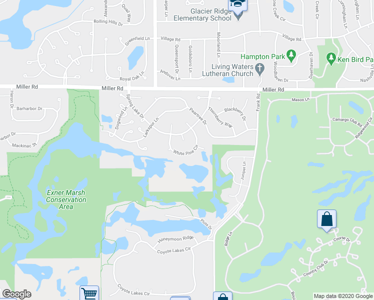 map of restaurants, bars, coffee shops, grocery stores, and more near 719 White Pine Circle in Lake in the Hills