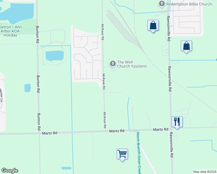 map of restaurants, bars, coffee shops, grocery stores, and more near 7153 McKean Road in Ypsilanti