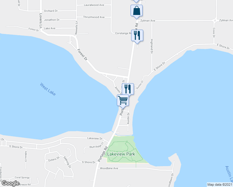 map of restaurants, bars, coffee shops, grocery stores, and more near 2138 Ames Drive in Portage