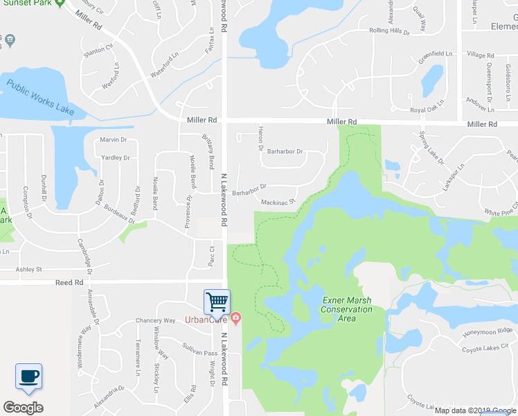 map of restaurants, bars, coffee shops, grocery stores, and more near 4630 Mackinac Street in Lake in the Hills