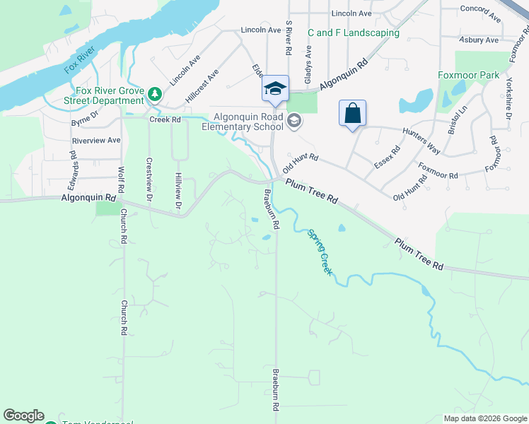 map of restaurants, bars, coffee shops, grocery stores, and more near 9833 Braeburn Road in Barrington
