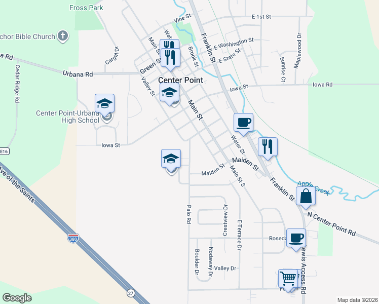 map of restaurants, bars, coffee shops, grocery stores, and more near 218 Palo Road in Center Point