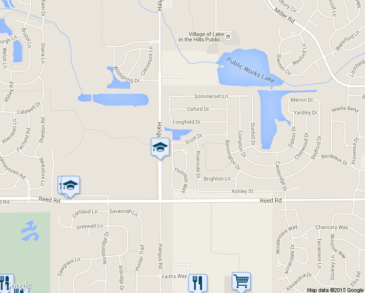 map of restaurants, bars, coffee shops, grocery stores, and more near 10510 Wakefield Lane in Huntley