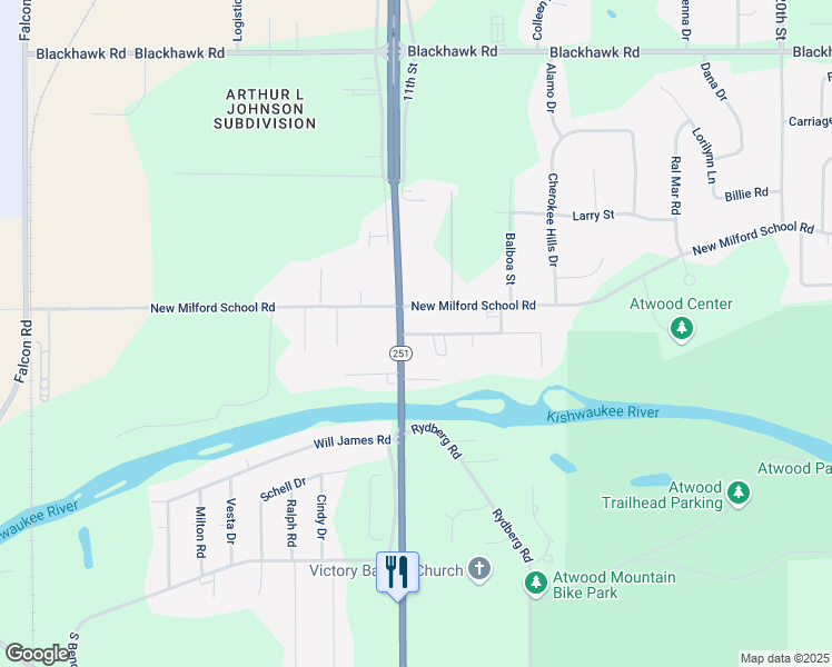 map of restaurants, bars, coffee shops, grocery stores, and more near New Milford Church Rd in Rockford