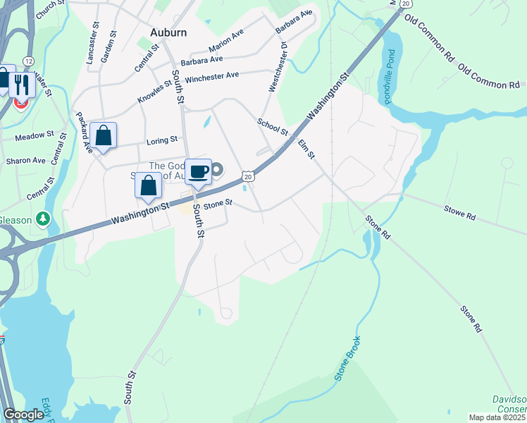 map of restaurants, bars, coffee shops, grocery stores, and more near 35 Stone Street in Auburn