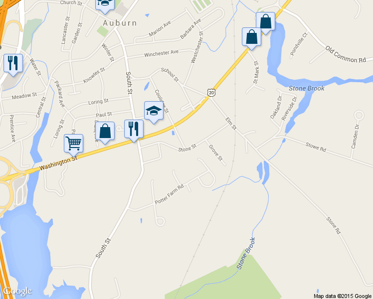 map of restaurants, bars, coffee shops, grocery stores, and more near 35 Stone Street in Auburn