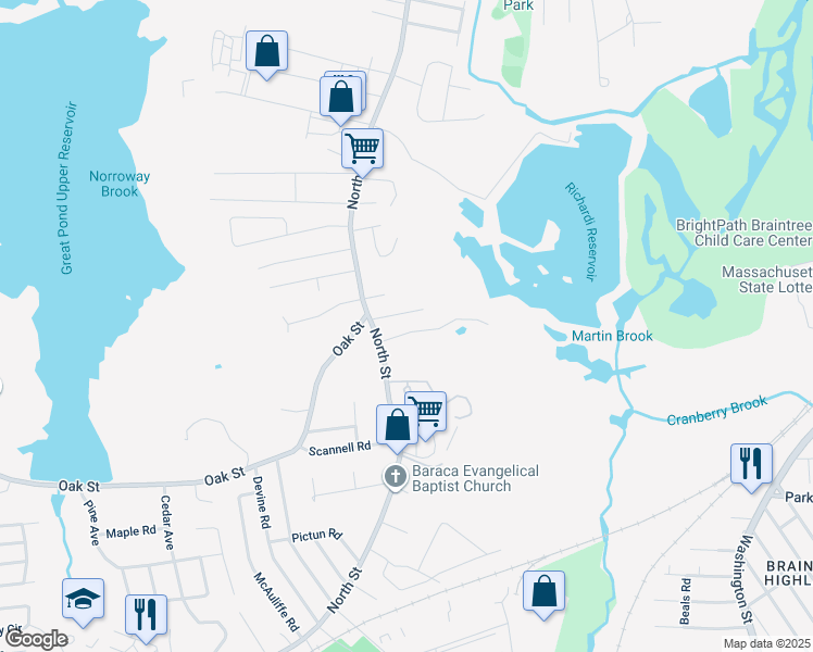 map of restaurants, bars, coffee shops, grocery stores, and more near 7 Lincoln Avenue in Randolph