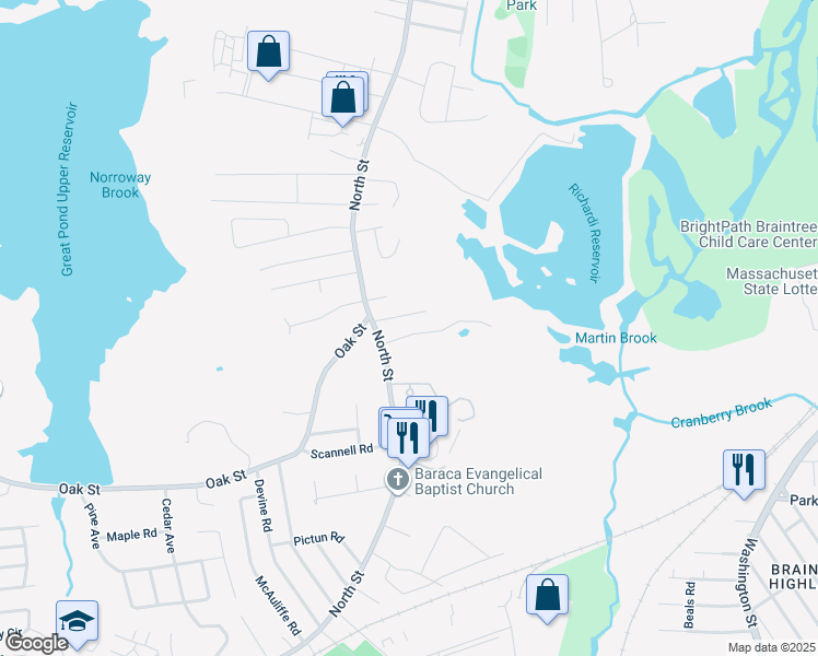 map of restaurants, bars, coffee shops, grocery stores, and more near 11 Randolph Road in Randolph