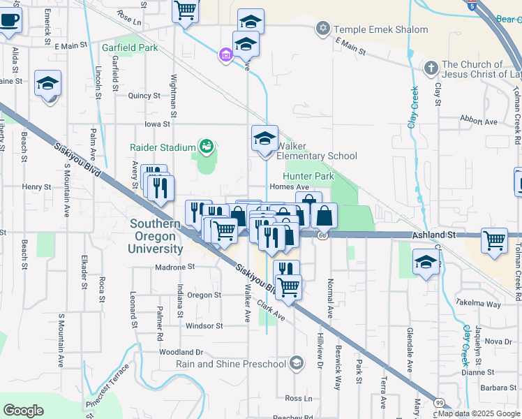 map of restaurants, bars, coffee shops, grocery stores, and more near 498 Walker Avenue in Ashland