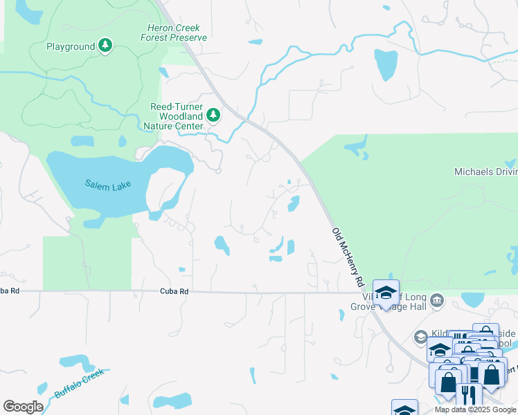 map of restaurants, bars, coffee shops, grocery stores, and more near 3320 Country Lane in Long Grove
