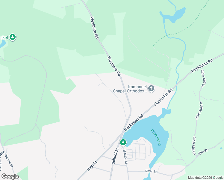 map of restaurants, bars, coffee shops, grocery stores, and more near 26 James Road in Upton