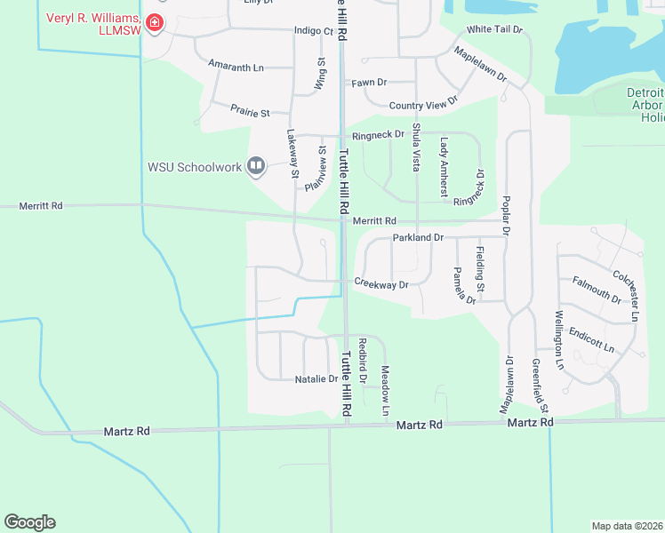 map of restaurants, bars, coffee shops, grocery stores, and more near 9018 Creekway Drive in Ypsilanti