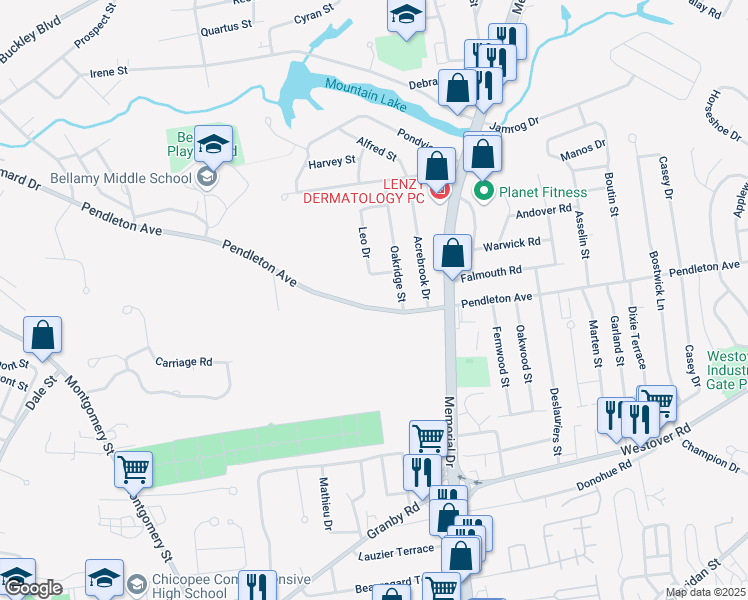 map of restaurants, bars, coffee shops, grocery stores, and more near 519 Pendleton Avenue in Chicopee