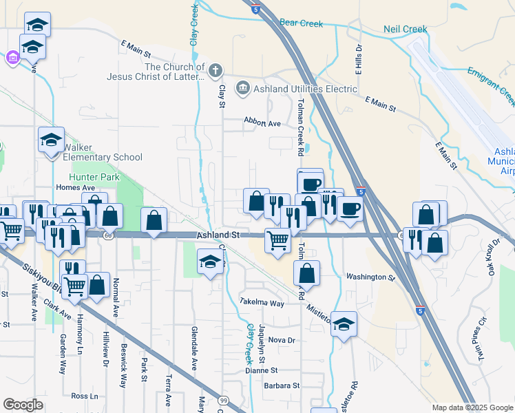 map of restaurants, bars, coffee shops, grocery stores, and more near 2222 Mccall Drive in Ashland