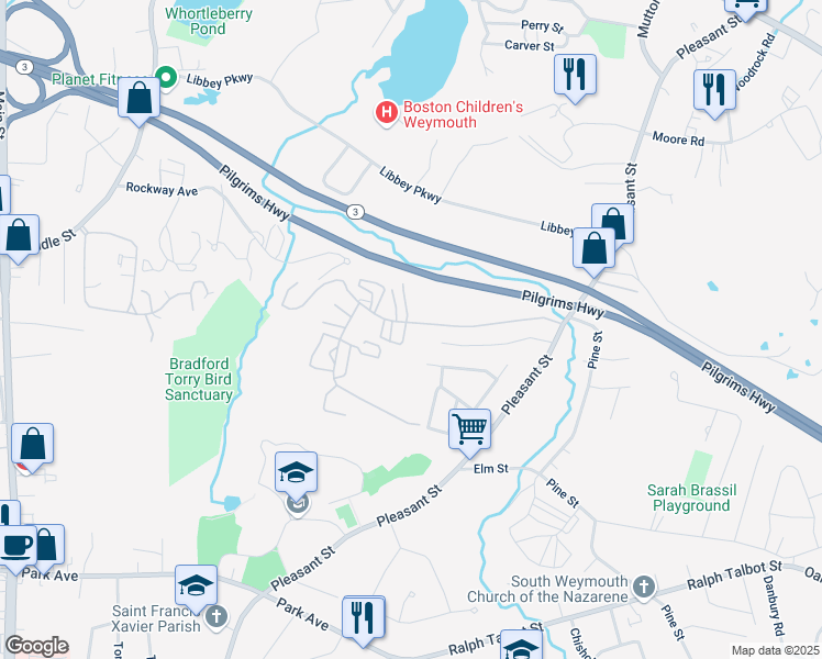 map of restaurants, bars, coffee shops, grocery stores, and more near 60 Circuit Road in Weymouth