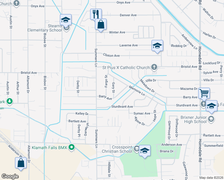 map of restaurants, bars, coffee shops, grocery stores, and more near 4268 Gary Street in Klamath Falls