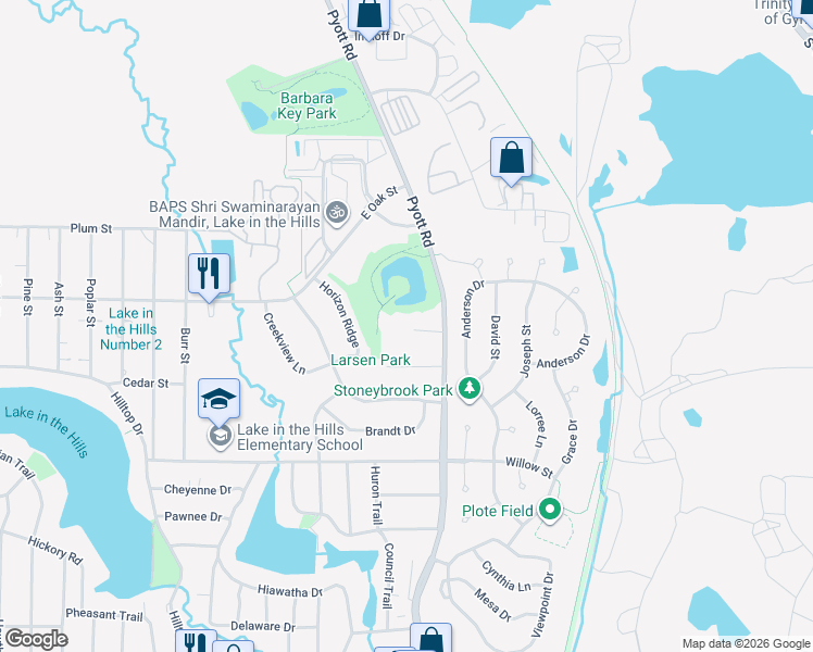 map of restaurants, bars, coffee shops, grocery stores, and more near 525 Harvest Gate in Lake in the Hills