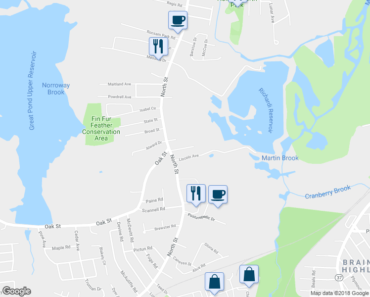 map of restaurants, bars, coffee shops, grocery stores, and more near 61 Randolph Road in Randolph