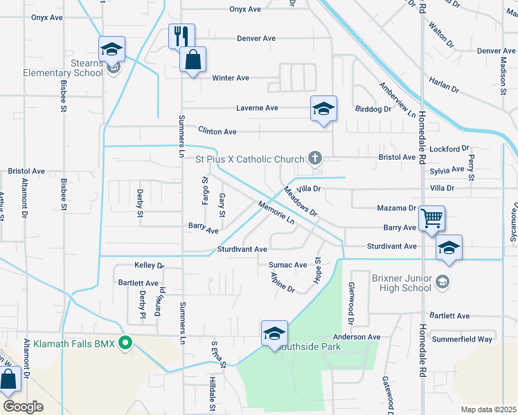 map of restaurants, bars, coffee shops, grocery stores, and more near 4481 Memorie Lane in Klamath Falls