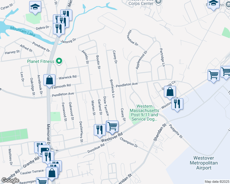 map of restaurants, bars, coffee shops, grocery stores, and more near 862 Pendleton Avenue in Chicopee