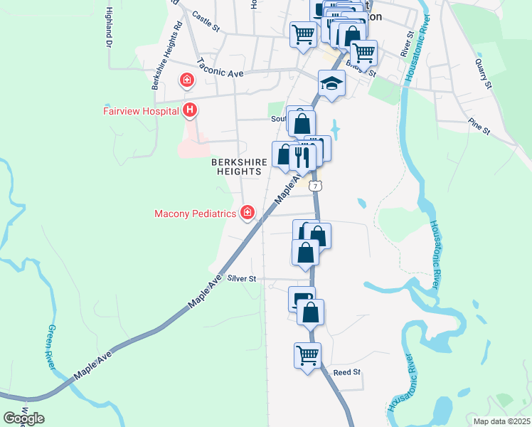 map of restaurants, bars, coffee shops, grocery stores, and more near 135 West Avenue in Great Barrington