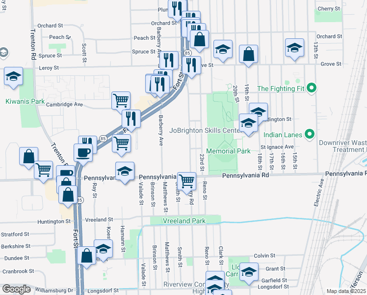 map of restaurants, bars, coffee shops, grocery stores, and more near 4 Quarry Road in Wyandotte