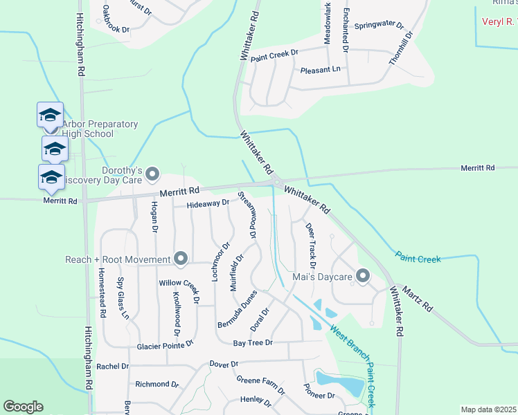 map of restaurants, bars, coffee shops, grocery stores, and more near 7057 Streamwood Drive in Ypsilanti