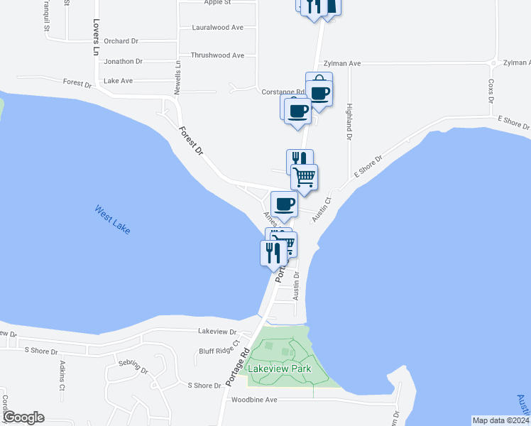 map of restaurants, bars, coffee shops, grocery stores, and more near 1979 Ames Drive in Portage