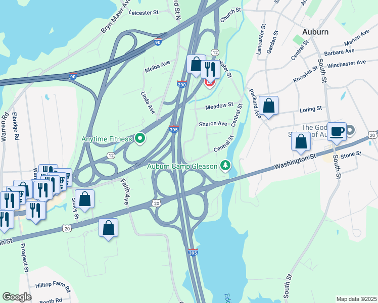 map of restaurants, bars, coffee shops, grocery stores, and more near 8 Dartmouth Drive in Auburn