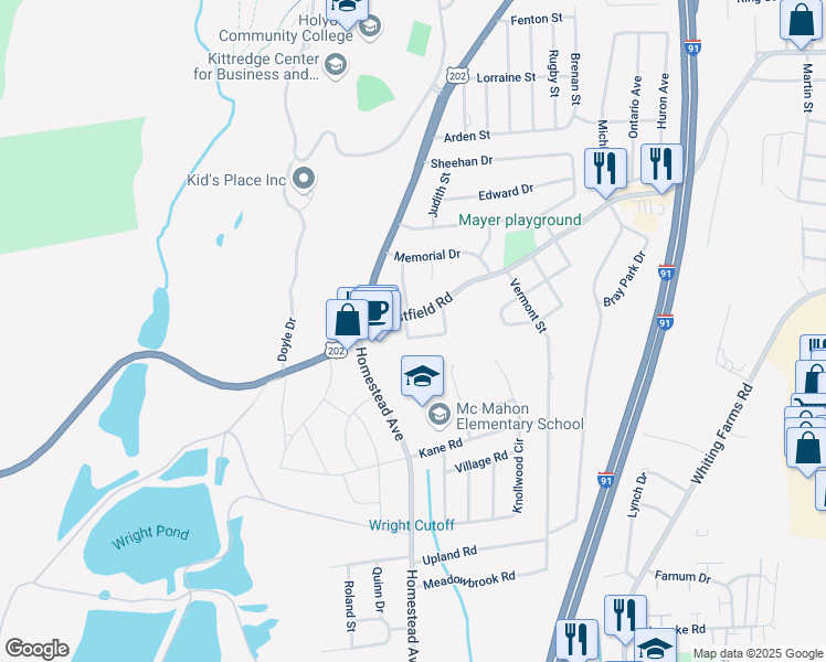 map of restaurants, bars, coffee shops, grocery stores, and more near 466 Westfield Road in Holyoke